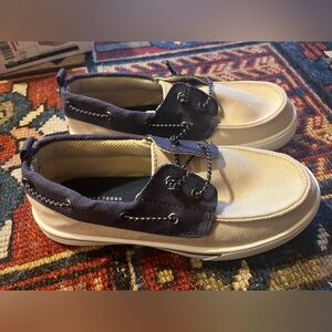 Canvas Boat Shoes in Navy and Cream - Boys